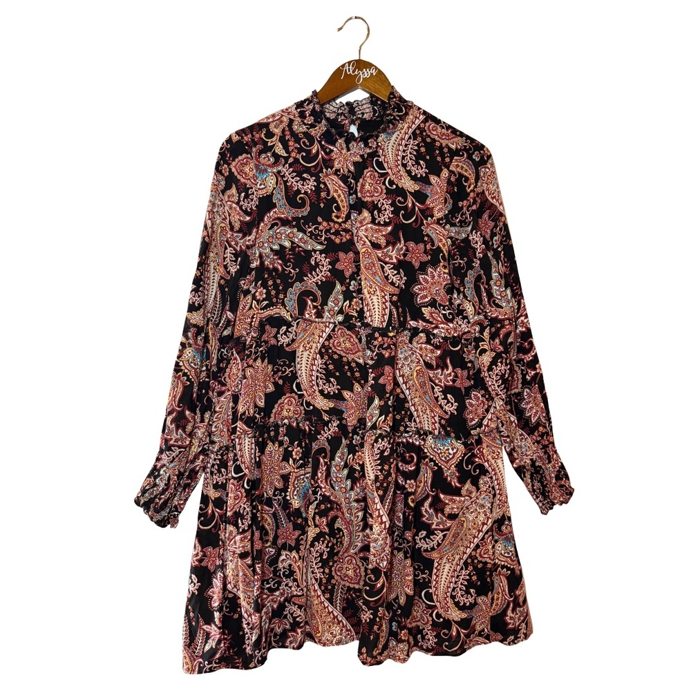 Anthropologie Cady Tiered Long Sleeve Mock Neck Dress